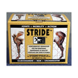 Yellow cardboard box of trm stride horse supplements featuring black and white anatomical illustrations for joint health