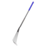 Blue and gray tubtrug big tidee metal rake with comfort grip handle for easy garden cleanup