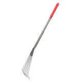 Red and gray tubtrug big tidee metal rake with comfort grip handle and textured grip for easy garden use