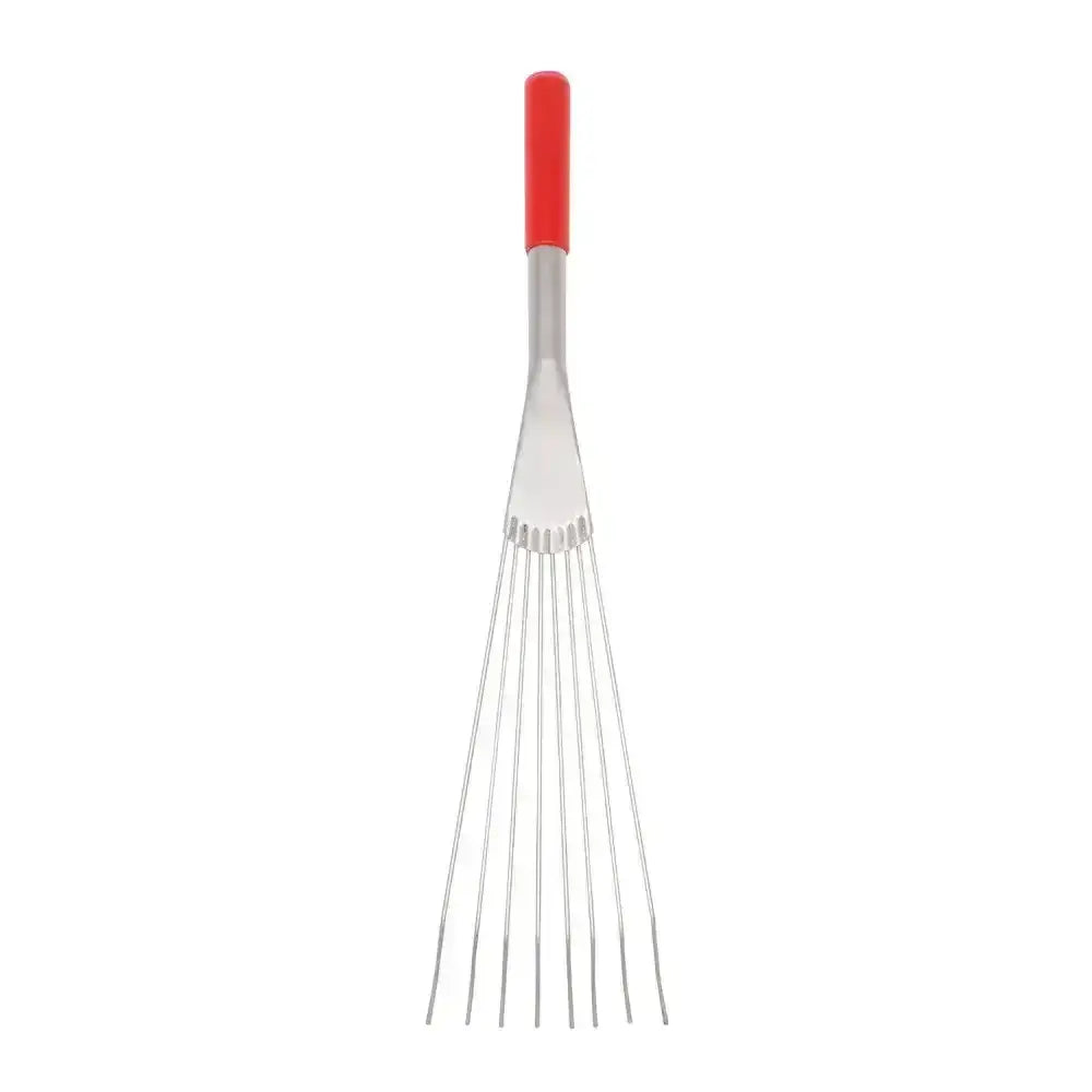Tubtrug big tidee short metal rake with red comfort grip handle and slender evenly spaced metal tines