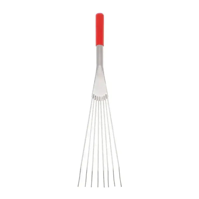 Tubtrug big tidee short metal rake with red comfort grip handle and slender evenly spaced metal tines