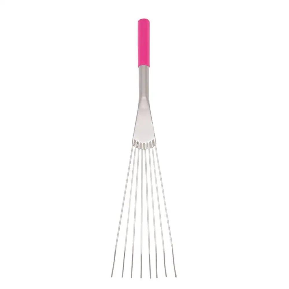 Whisk-like kitchen tool with pink handle and metal tines for Tubtrug Big Tidee use