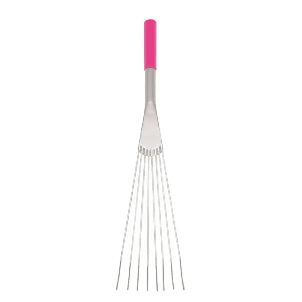 Tubtrug big tidee short metal rake with sleek stainless steel tines and vibrant pink comfort grip handle