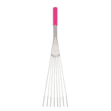 Tubtrug big tidee short metal rake with sleek stainless steel tines and vibrant pink comfort grip handle