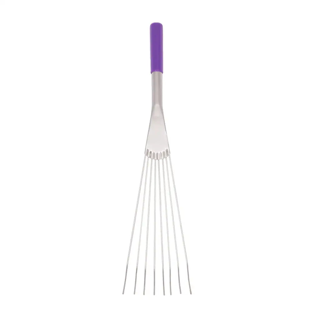 Whisk-like Tubtrug Big Tidee tool with thin metal tines and a purple handle