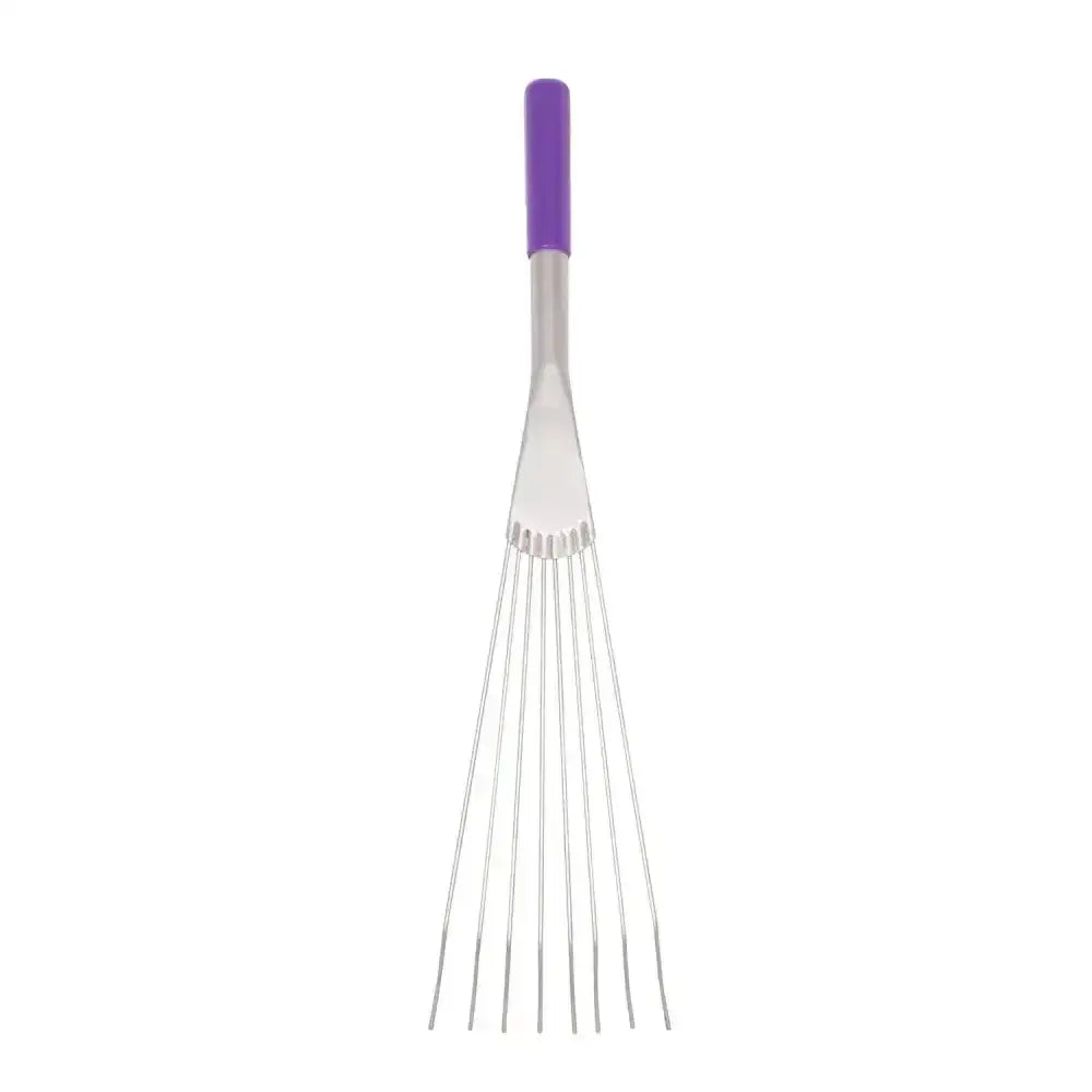 Purple-handled tubtrug big tidee short metal rake with slender tines and comfort grip handle for easy use