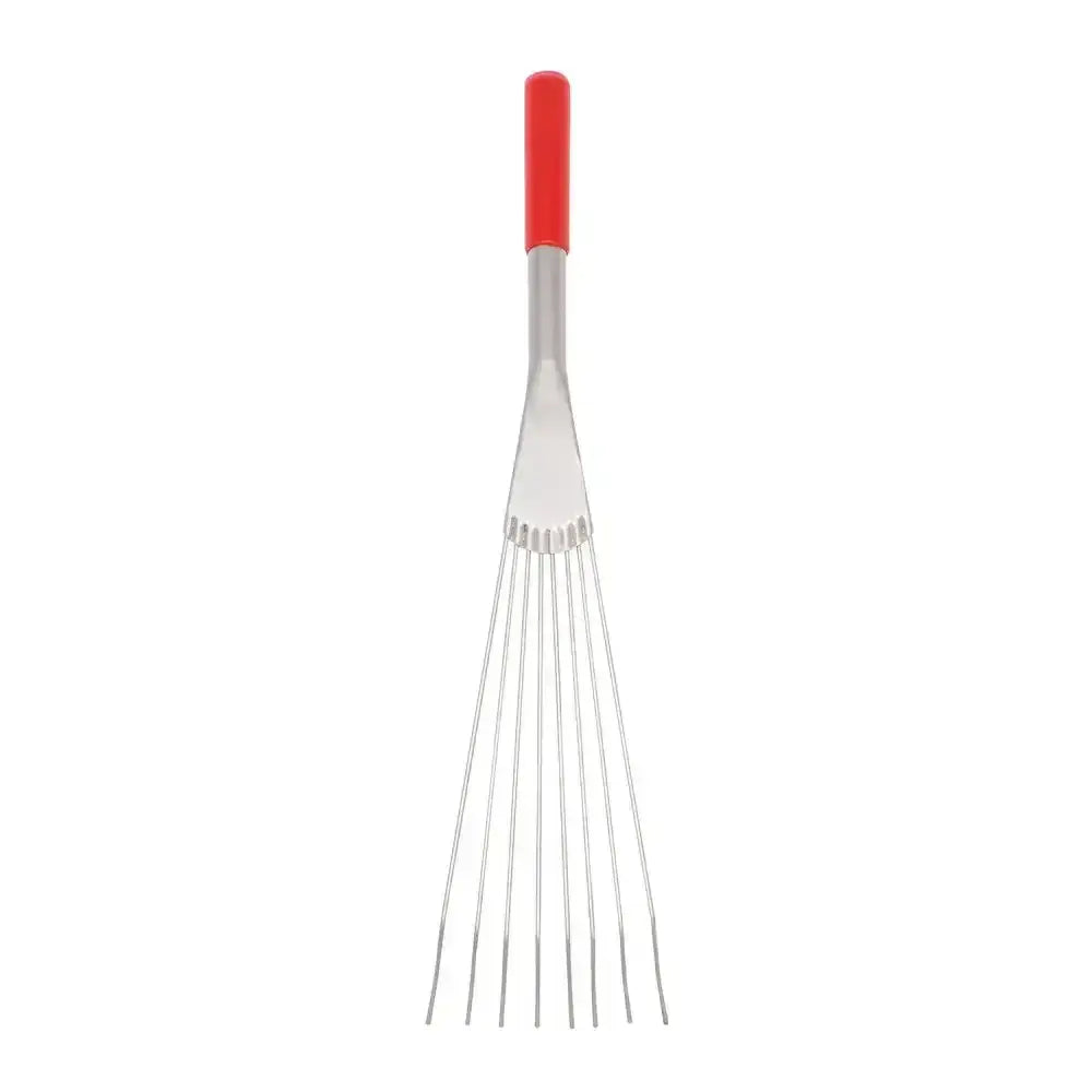 Tubtrug big tidee short metal rake with red comfort grip handle and slender evenly spaced metal tines