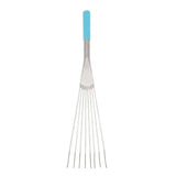 Tubtrug big tidee short metal rake with sleek light blue comfort grip handle and polished silver evenly spaced tines