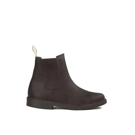 Dark brown leather tuffa tipperary boot showing the back with a pull tab perfect for riding and everyday wear