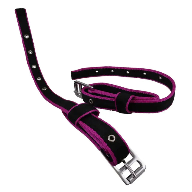 Black and purple leather heavy duty girth with silver buckle for tugs driving harness by libbys tugs