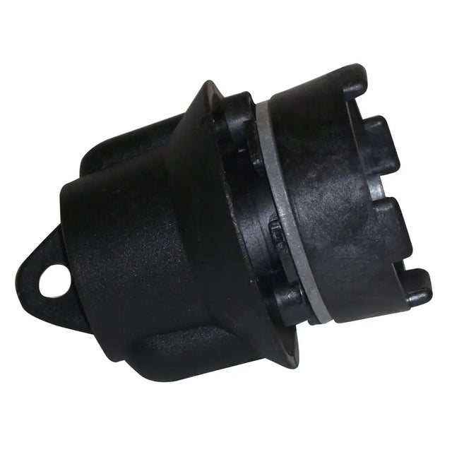 Turnock lamp holder made of black high temperature plastic with gray rubber seal and molded tabs for secure fit