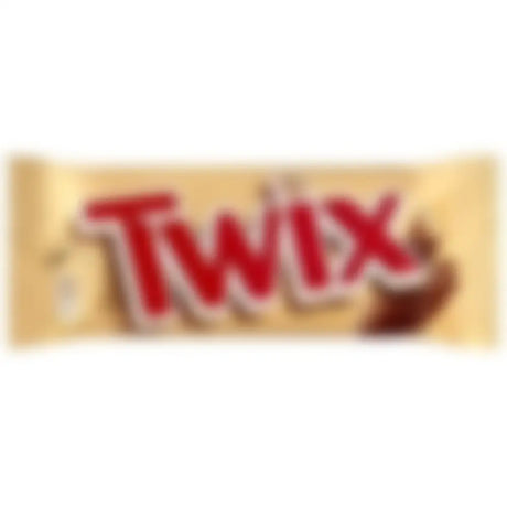 A twix twin 50g candy bar with golden wrap bold red lettering and glossy finish perfect for tuck shop snacks