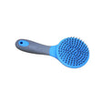 Two tone round mane and tail brush with blue and gray plastic rounded head and dense bristles for grooming pets