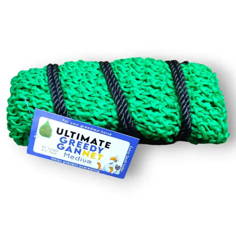 Green and black woven ultimate greedy gannet haynet small mesh 40inch for horses haylage net use