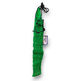 Green knitted garden tool bag with black drawstring closure, perfect for ultimate greedy gannet haynet small mesh haylage net use