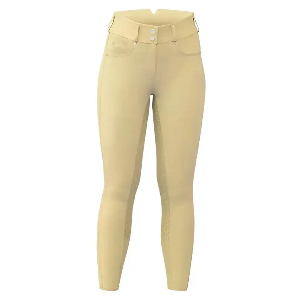 Beige ultimо show breeches with ultimate stretch high waist and fitted button closure for riding comfort