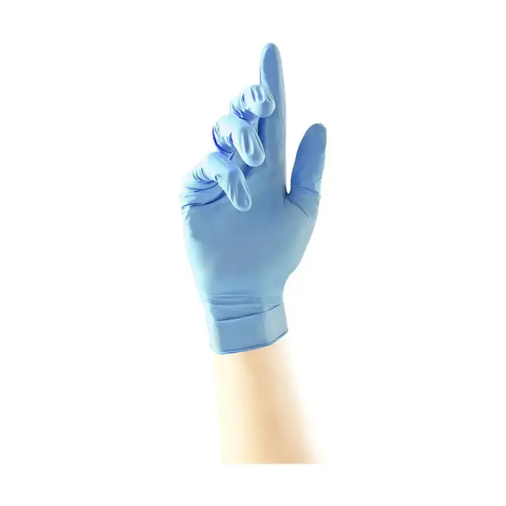 Light blue unicare clear latex powder free glove with folded cuff pack of 100 perfect for medical use
