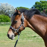 Black and white patterned unicorn headcollar set with silver buckles perfect for a cute unicorn headcollar matching leadrope set