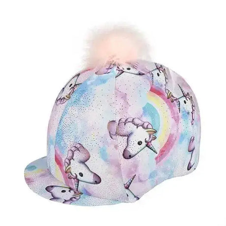 Unicorn Lycra Riding Hat Covers With Pom Poms Hat Silks Barnstaple Equestrian Supplies