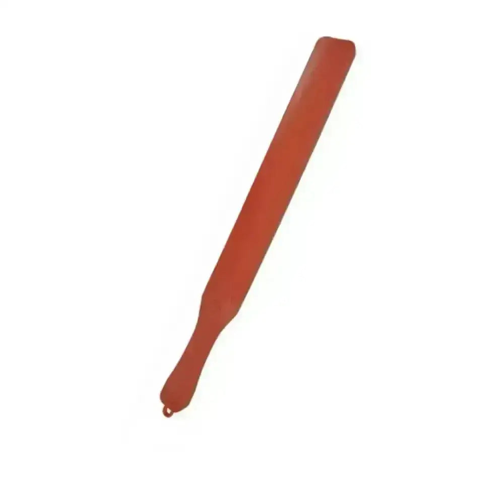 Orange rubber spatula with rounded handle and loop from harold moore brightly coloured feed stirrers universal stirrers