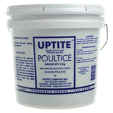White plastic bucket of uptite poultice with cooling action made for animal husbandry use non-toxic poultice