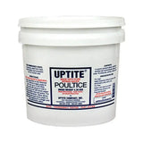 White plastic bucket of uptite poultice powder with black and red label for cooling action in animal husbandry