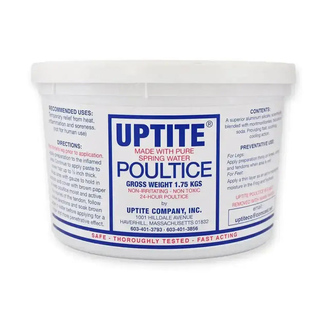 White plastic tub of uptite poultice with cooling action made from pure spring water for animal husbandry care