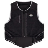 Black mesh usa sport safety vest with gray trim and zipper shown from back for usg precto quick fit back protector