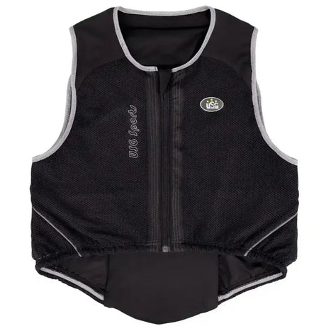 Black mesh usa sport safety vest with gray trim and zipper shown from back for usg precto quick fit back protector