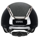 Black uvex exxeed blaze riding hat with glossy finish silver trim and gray padded crown extremely impact resistant