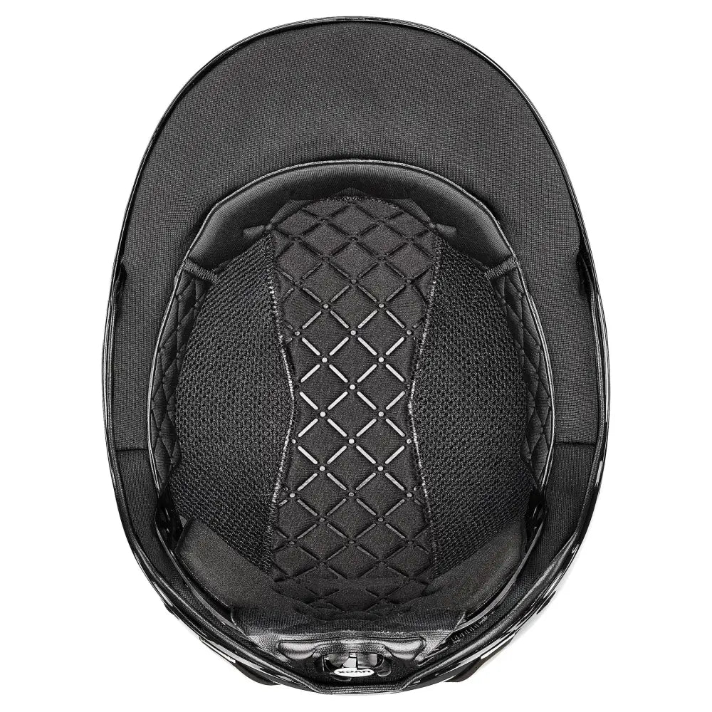 Black uvex exxeed blaze riding hat with quilted interior padding and mesh lining for extreme impact resistance