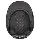 Black uvex exxeed blaze riding hat with quilted interior padding and mesh lining for extreme impact resistance