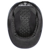 Black uvex exxeed flash riding hat with quilted vegan leather interior and mesh padding for comfort