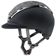 Black uvex exxeed flash riding hat with sparkling silver swarovski crystals and sleek vegan leather straps