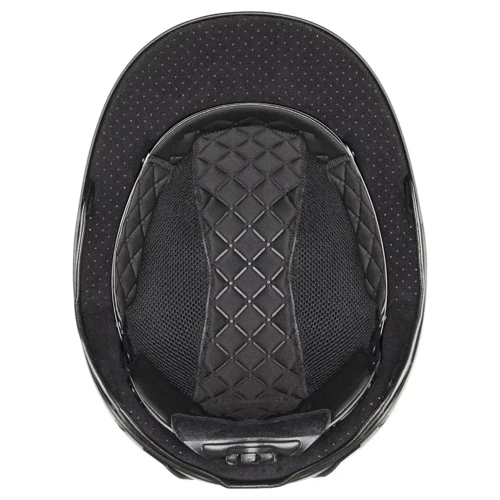 Black uvex exxeed mips riding hat with quilted interior and perforated shell offers height-adjustable mips safety protection