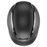 Black matte uvex exxeed mips riding helmet with sleek chrome stripes and height-adjustable mips safety features