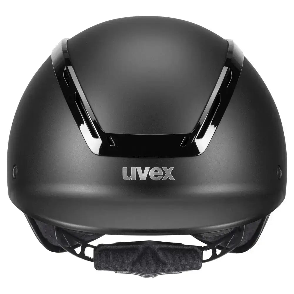 Black matte uvex exxeed mips riding hat with height-adjustable mips safety and padded chin strap prevents dangerous rotational movements
