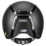 Black matte uvex exxeed mips riding hat with glossy accents features height-adjustable mips safety against dangerous rotational movements