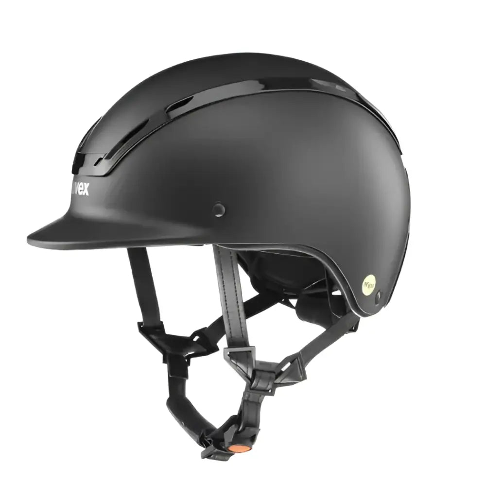 Uvex exxeed mips riding hat black matte finish with sleek design and height adjustable mips safety straps for riding