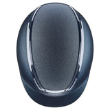 Dark gray uvex exxeed starshine equestrian helmet with matte finish chrome trim featuring hardshell helmet technology