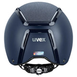 Navy blue uvex exxeed starshine riding hat with matte finish and hardshell helmet technology featuring ventilation system