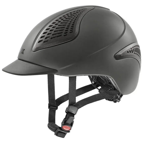 Black matte uvex exxential iii adjustable riding hat with ventilation grilles and adjustable straps for comfort