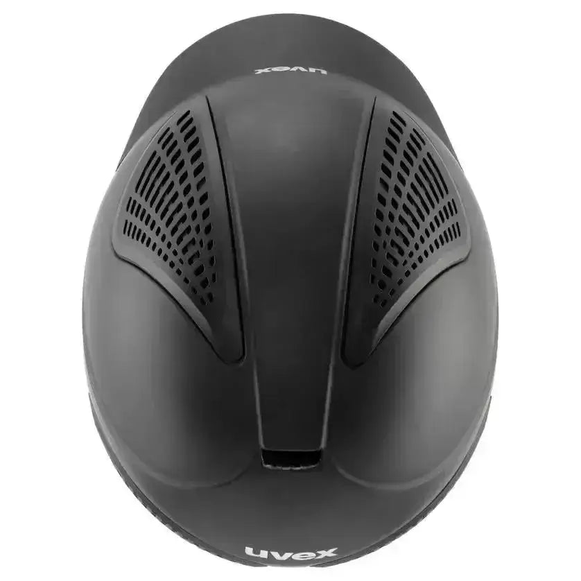 Black matte uvex exxential iii mips riding helmet with ventilated side panels for equestrian safety