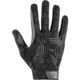 Black uvex ceravent riding gloves with textured perforated palm and silver wave patterns on backhand for riding gloves extremely durable