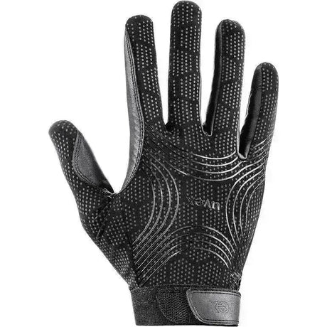 Black uvex ceravent riding gloves with textured perforated palm and silver wave patterns on backhand for riding gloves extremely durable