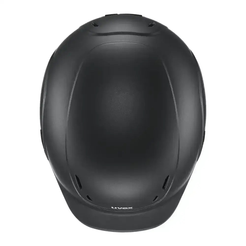 Matte black uvex kiddox matt kids riding helmet with sleek aerodynamic design and subtle ventilation slots