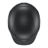 Matte black uvex kiddox matt kids riding helmet with sleek aerodynamic design and subtle ventilation slots