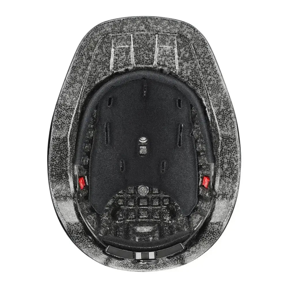 Uvex kiddox matt black kids riding helmet with black and silver speckled design and textured interior lining
