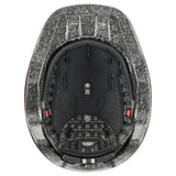 Uvex kiddox shiny burgundy kids riding helmet with silver textured shell black padding and red adjustment dials
