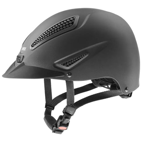 Matte black uvex perfexxion iii adjustable riding helmet with honeycomb ventilation panels and extremely impact resistant design